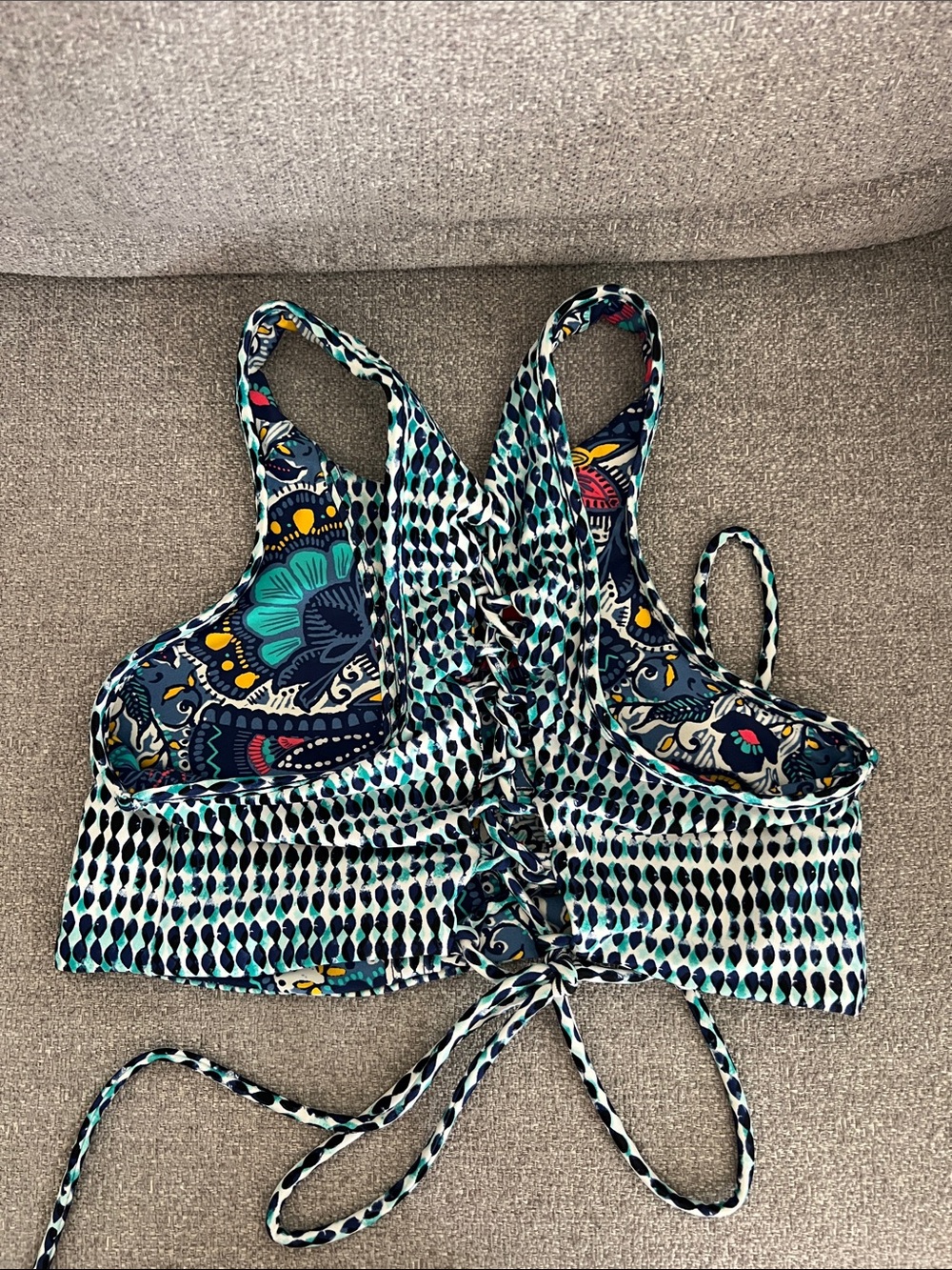 Body Glove Navy Floral High-Neck Reversible Bikini Set - Picture 6 of 6